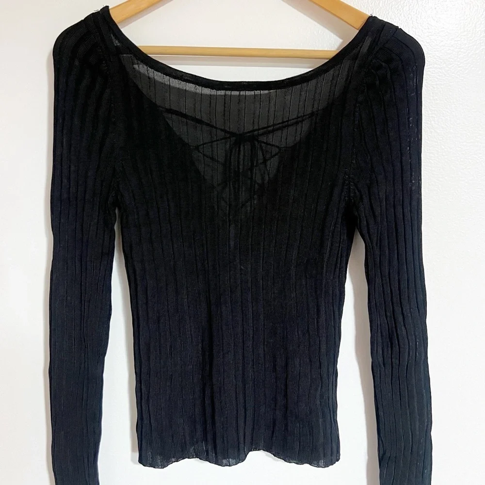 NWOT Free People Hits Different Lace Up Long Sleeve Black